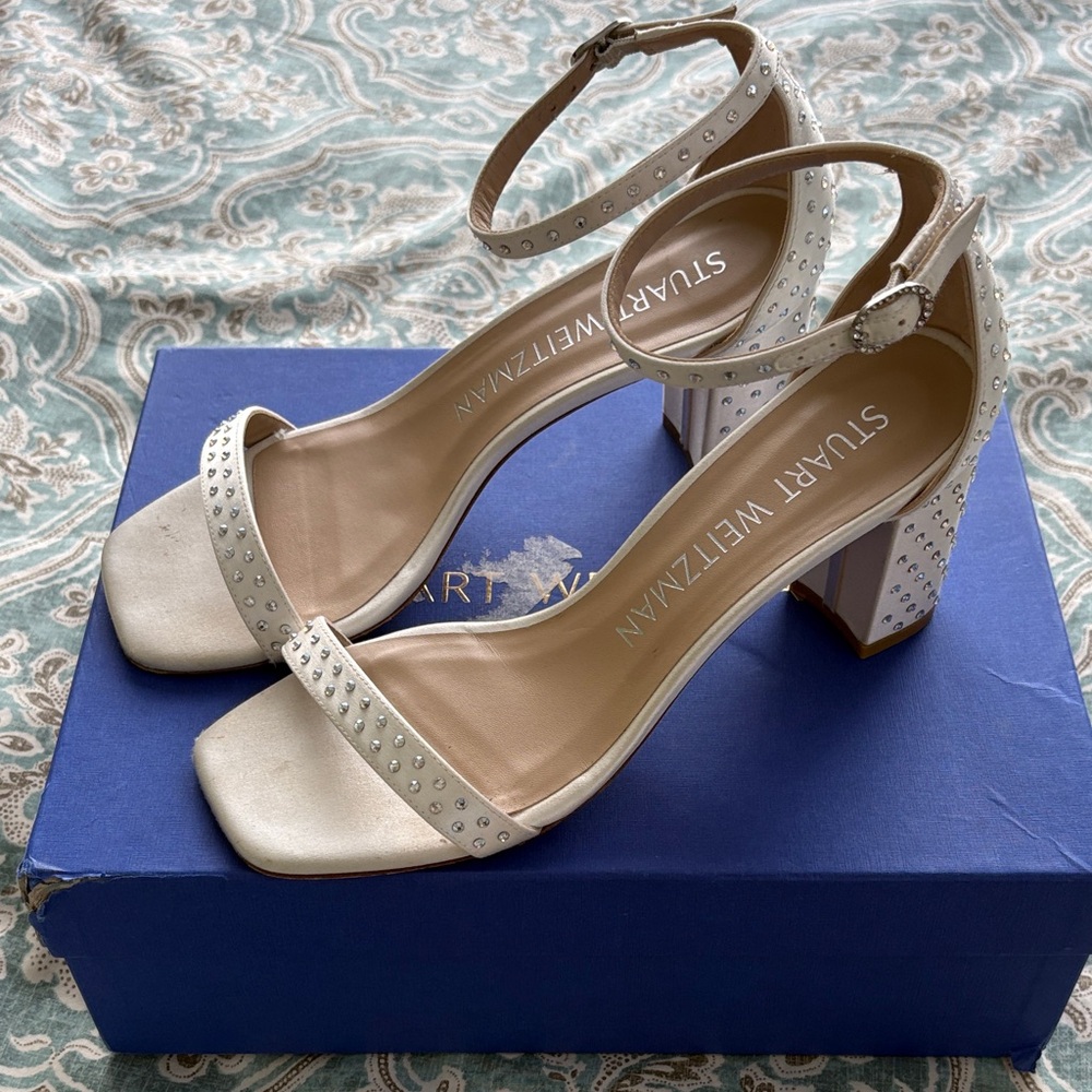 Stuart Weitzman Cream Studded Block Heels